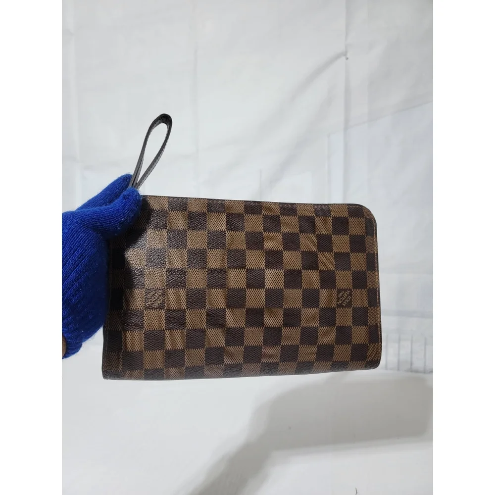 LOUIS VUITTON Damier Ebene Pochette Saint Louis Clutch Bag Brown